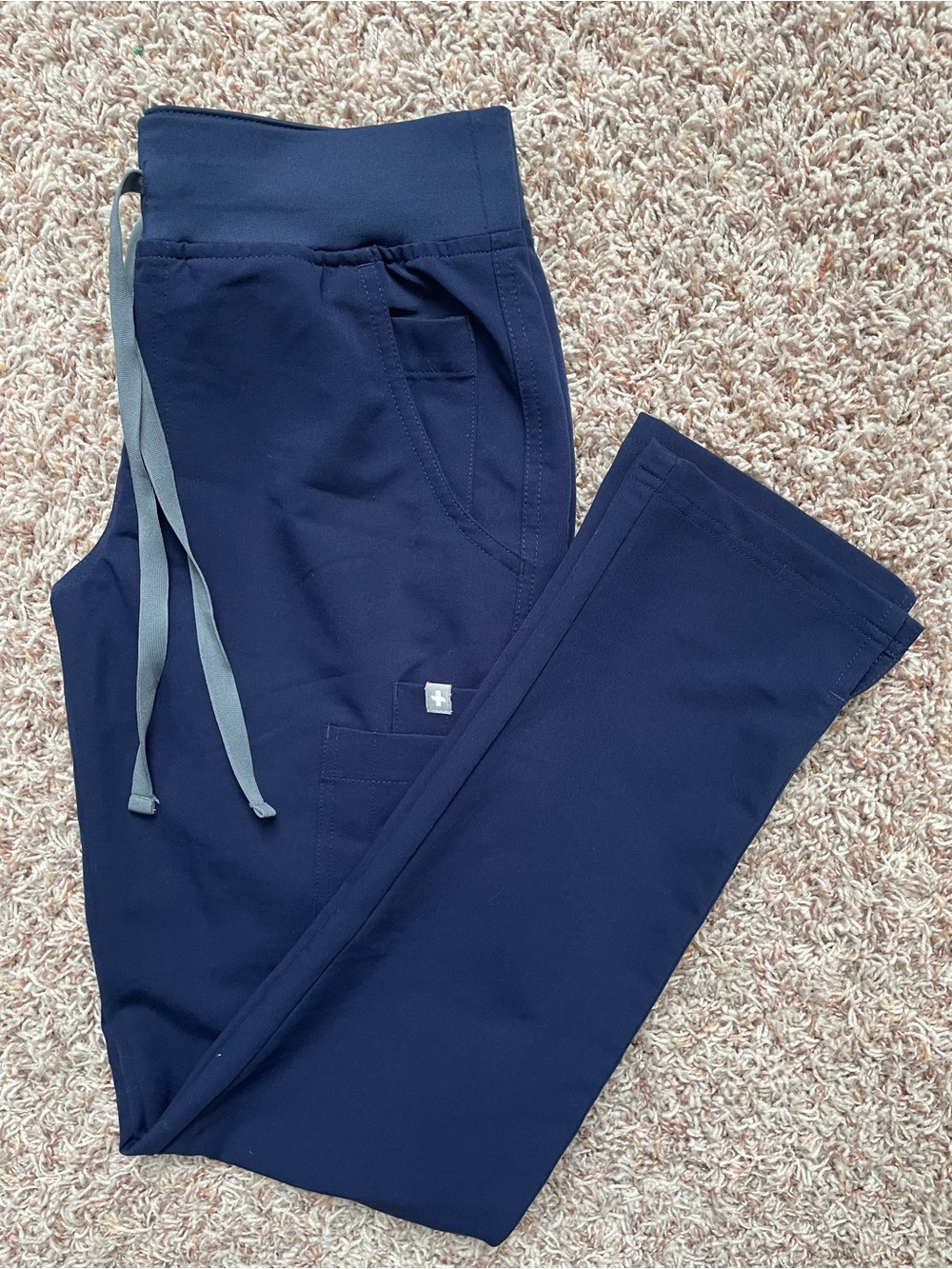 Figs Navy Scrub Pants Drawstring Waist Straight Leg Women Size XS Comfort Pocket